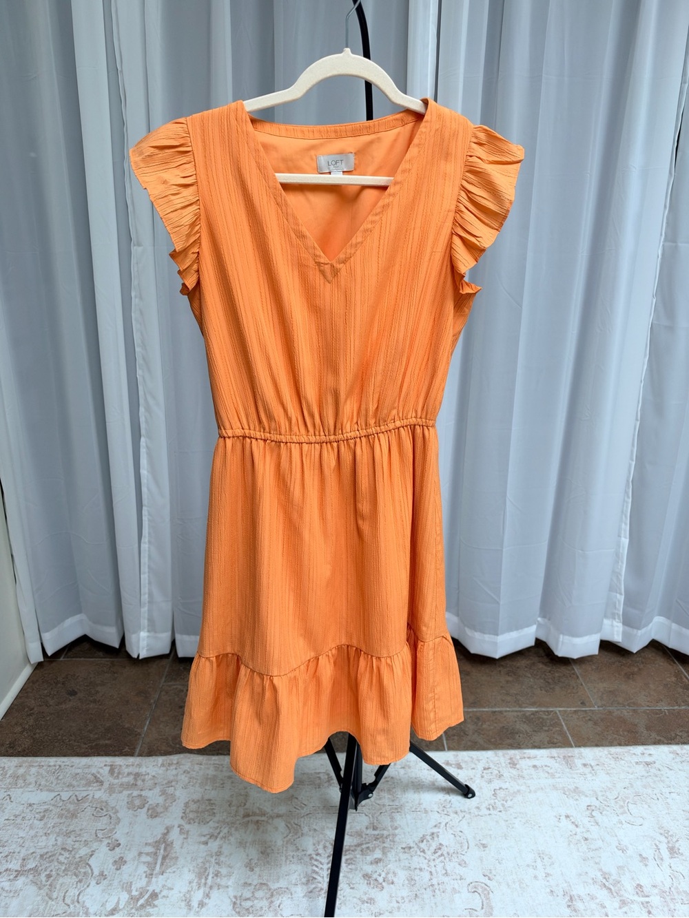 LOFT Tangerine V-Neck Flutter Sleeve Mini Dress Size Small